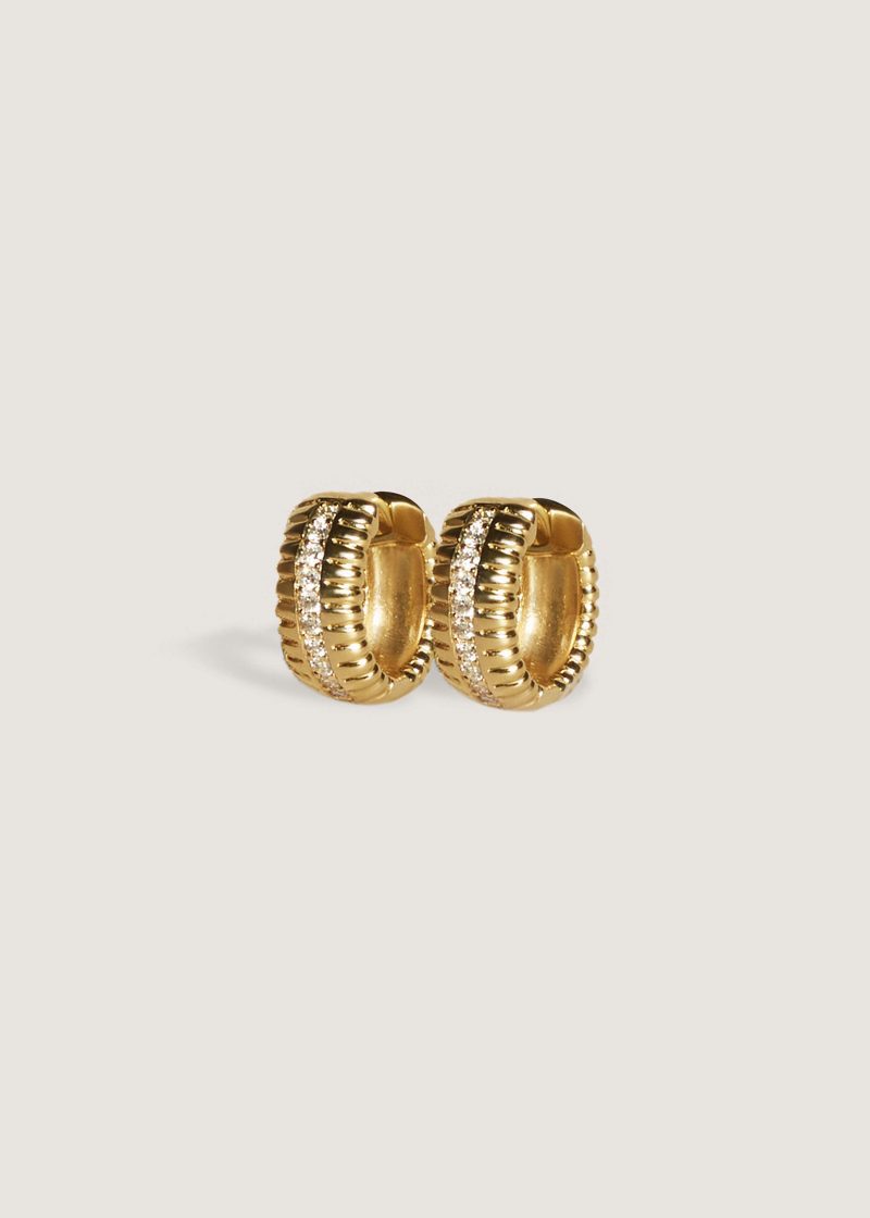 alt="Solis Ribbed Pavé Earrings"