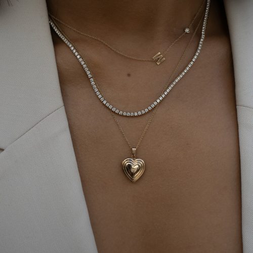 kinn 14k gold fine jewerly MaisonRibbedHeartLocketNecklaceII tennisnecklace lifestyle